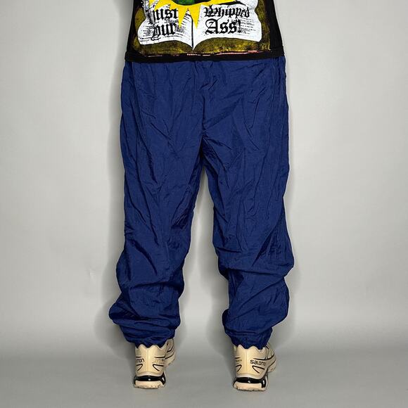 Vintage Nike Track Pants Navy Blue Nylon Joggers Subtle Embroidered Logo 90s - Picture 4 of 5